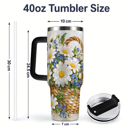 #pl[40oz|Black] Daisy Flower Basket 40oz Tumbler, Botanical Floral Drinkware