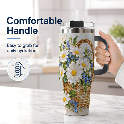 #pl[40oz|Black] Daisy Flower Basket 40oz Tumbler, Botanical Floral Drinkware
