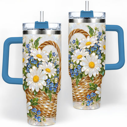 #pl[40oz|Blue] Daisy Flower Basket 40oz Tumbler, Botanical Floral Drinkware