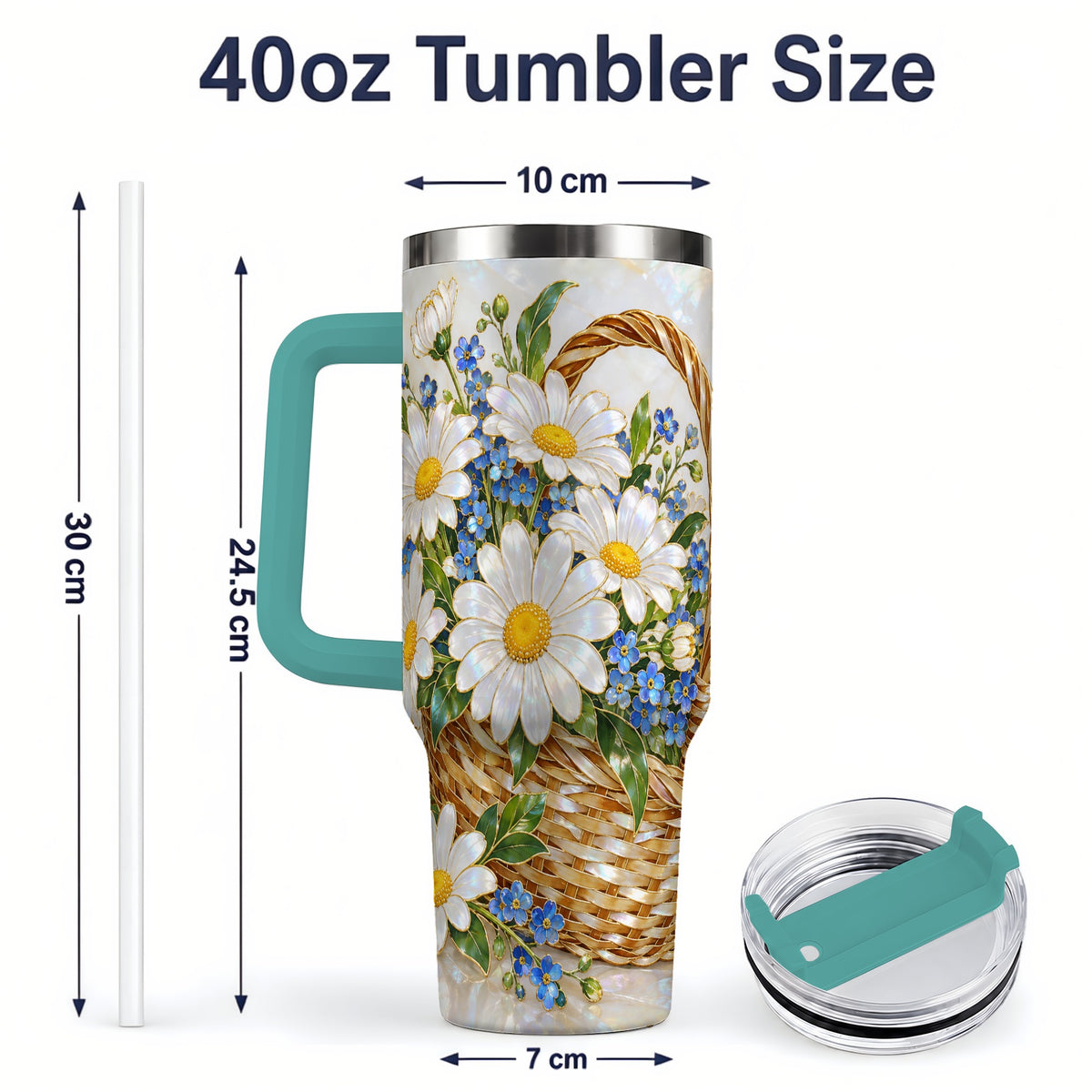 #pl[40oz|Green] Daisy Flower Basket 40oz Tumbler, Botanical Floral Drinkware