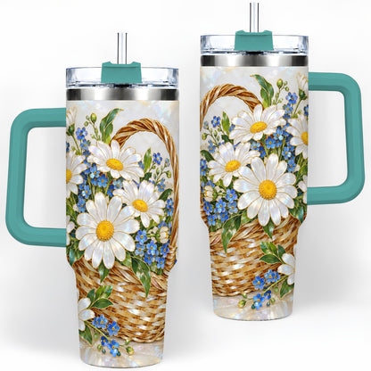 #pl[40oz|Green] Daisy Flower Basket 40oz Tumbler, Botanical Floral Drinkware