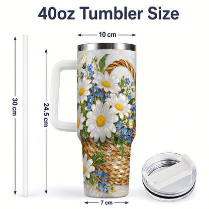 #pl[40oz|White] Daisy Flower Basket 40oz Tumbler, Botanical Floral Drinkware