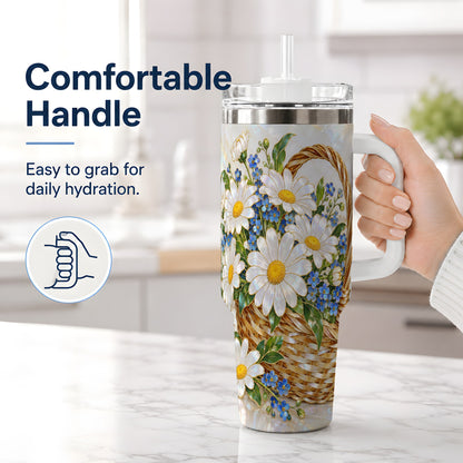 #pl[40oz|White] Daisy Flower Basket 40oz Tumbler, Botanical Floral Drinkware