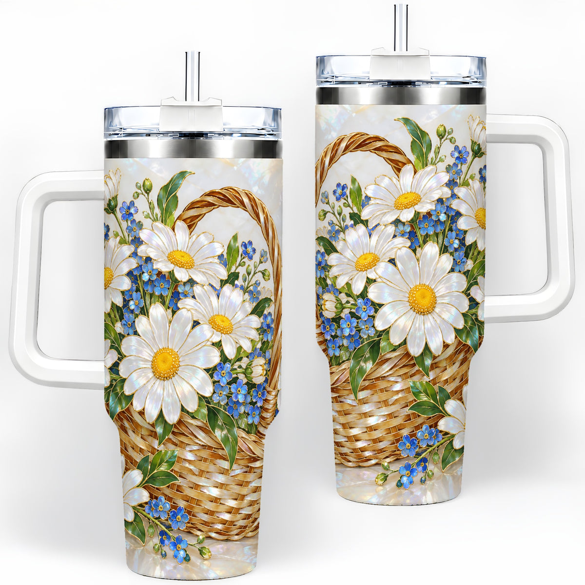 Daisy Flower Basket 40oz Tumbler, Botanical Floral Drinkware