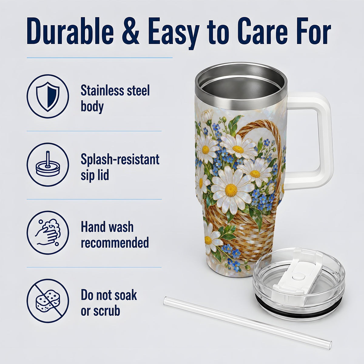 Daisy Flower Basket 40oz Tumbler, Botanical Floral Drinkware