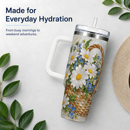 Daisy Flower Basket 40oz Tumbler, Botanical Floral Drinkware