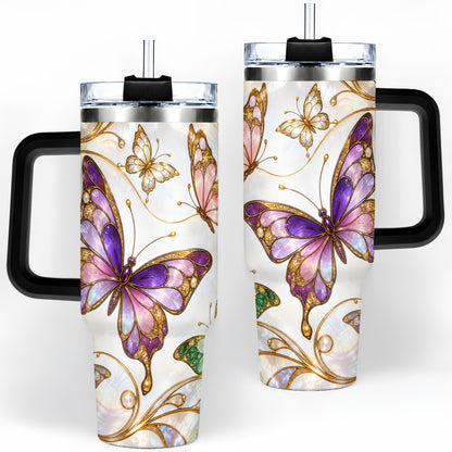#pl[40oz|Black] Butterfly Stained Glass Style 40oz Tumbler, Floral Artwork