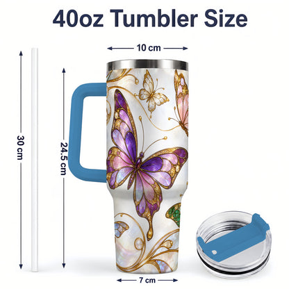 #pl[40oz|Blue] Butterfly Stained Glass Style 40oz Tumbler, Floral Artwork
