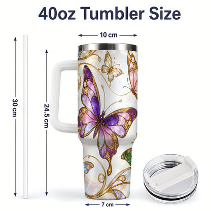 #pl[40oz|White] Butterfly Stained Glass Style 40oz Tumbler, Floral Artwork