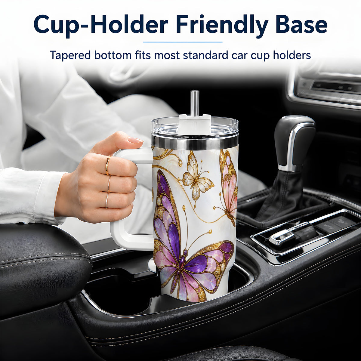 Butterfly Stained Glass Style 40oz Tumbler, Floral Artwork