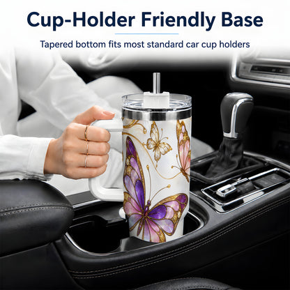 Butterfly Stained Glass Style 40oz Tumbler, Floral Artwork
