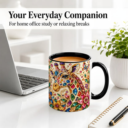 #pl[11oz|Black] Gem Style Giraffe Floral Ceramic Mug, Colorful Botanical Art