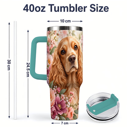 #pl[40oz|Green] Floral Spaniel Dog 40oz Tumbler, Botanical Pet Artwork