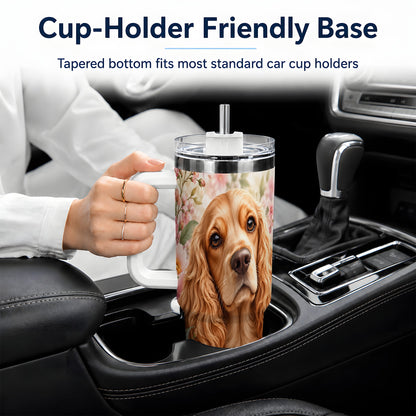 Floral Spaniel Dog 40oz Tumbler, Botanical Pet Artwork