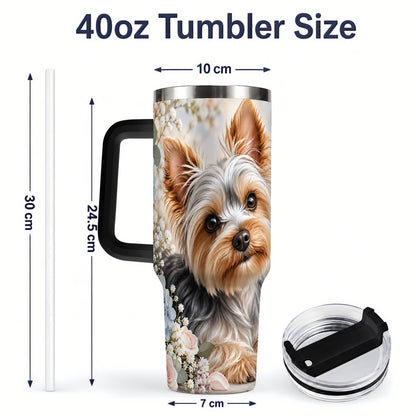 #pl[40oz|Black] Yorkshire Terrier Floral 40oz Tumbler, Botanical Dog Artwork