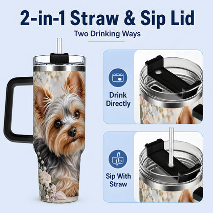 #pl[40oz|Black] Yorkshire Terrier Floral 40oz Tumbler, Botanical Dog Artwork