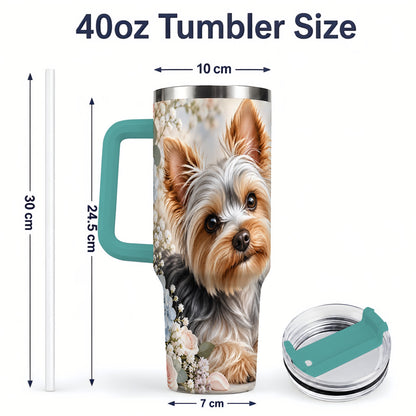 #pl[40oz|Green] Yorkshire Terrier Floral 40oz Tumbler, Botanical Dog Artwork