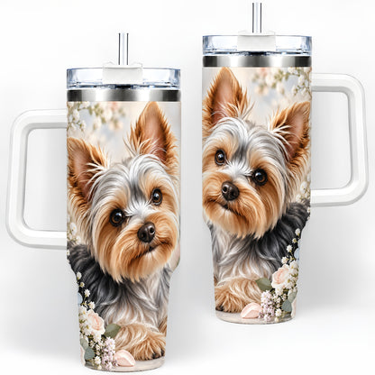 Yorkshire Terrier Floral 40oz Tumbler, Botanical Dog Artwork