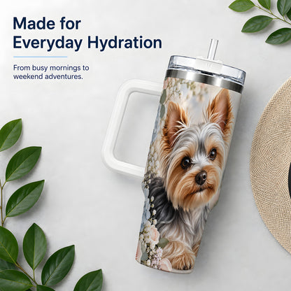 Yorkshire Terrier Floral 40oz Tumbler, Botanical Dog Artwork