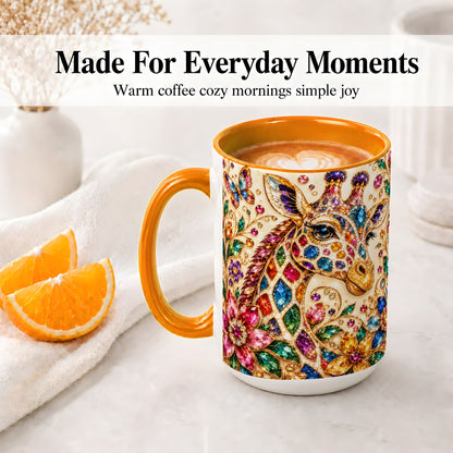 #pl[15oz|Orange] Gem Style Giraffe Floral Ceramic Mug, Colorful Botanical Art