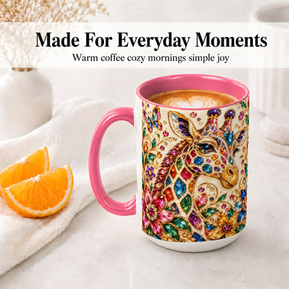 #pl[15oz|Pink] Gem Style Giraffe Floral Ceramic Mug, Colorful Botanical Art