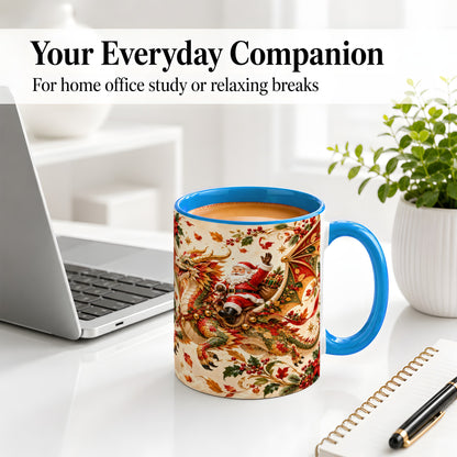 #pl[11oz|Blue] Santa Dragon Christmas Ceramic Mug, Festive Holiday Artwork