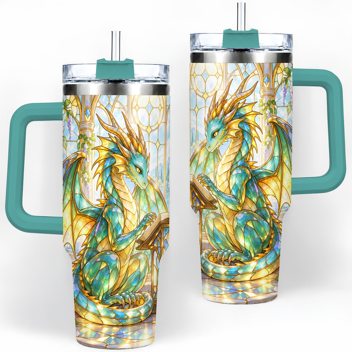 #pl[40oz|Green] Stained Glass Style Dragon 40oz Tumbler, Stainless Steel Drinkware