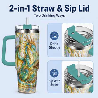 #pl[40oz|Green] Stained Glass Style Dragon 40oz Tumbler, Stainless Steel Drinkware