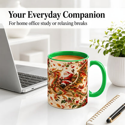 #pl[11oz|Green] Santa Dragon Christmas Ceramic Mug, Festive Holiday Artwork