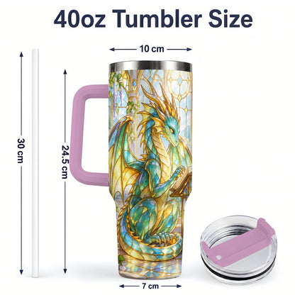 #pl[40oz|Pink] Stained Glass Style Dragon 40oz Tumbler, Stainless Steel Drinkware