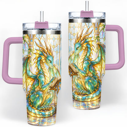 #pl[40oz|Pink] Stained Glass Style Dragon 40oz Tumbler, Stainless Steel Drinkware