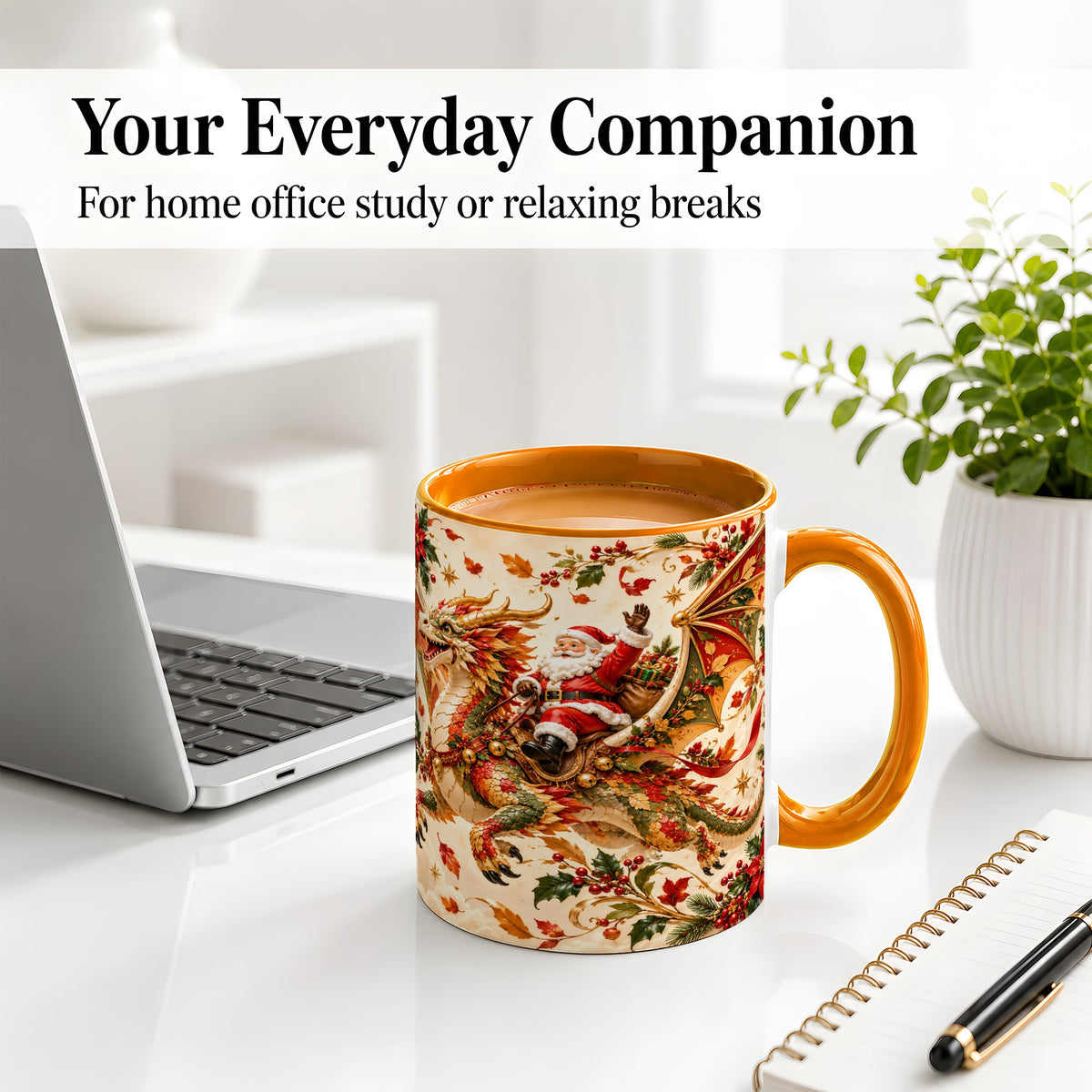 #pl[11oz|Orange] Santa Dragon Christmas Ceramic Mug, Festive Holiday Artwork