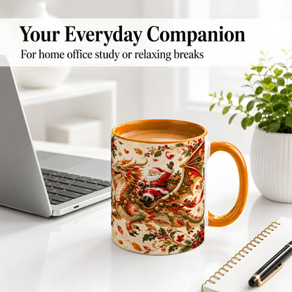 #pl[11oz|Orange] Santa Dragon Christmas Ceramic Mug, Festive Holiday Artwork