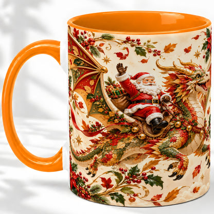 #pl[11oz|Orange] Santa Dragon Christmas Ceramic Mug, Festive Holiday Artwork