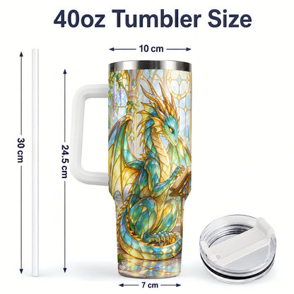 #pl[40oz|White] Stained Glass Style Dragon 40oz Tumbler, Stainless Steel Drinkware