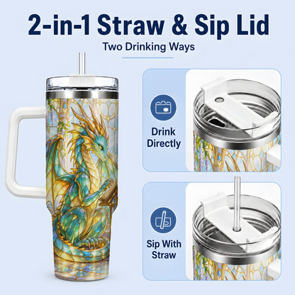 #pl[40oz|White] Stained Glass Style Dragon 40oz Tumbler, Stainless Steel Drinkware
