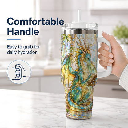 #pl[40oz|White] Stained Glass Style Dragon 40oz Tumbler, Stainless Steel Drinkware
