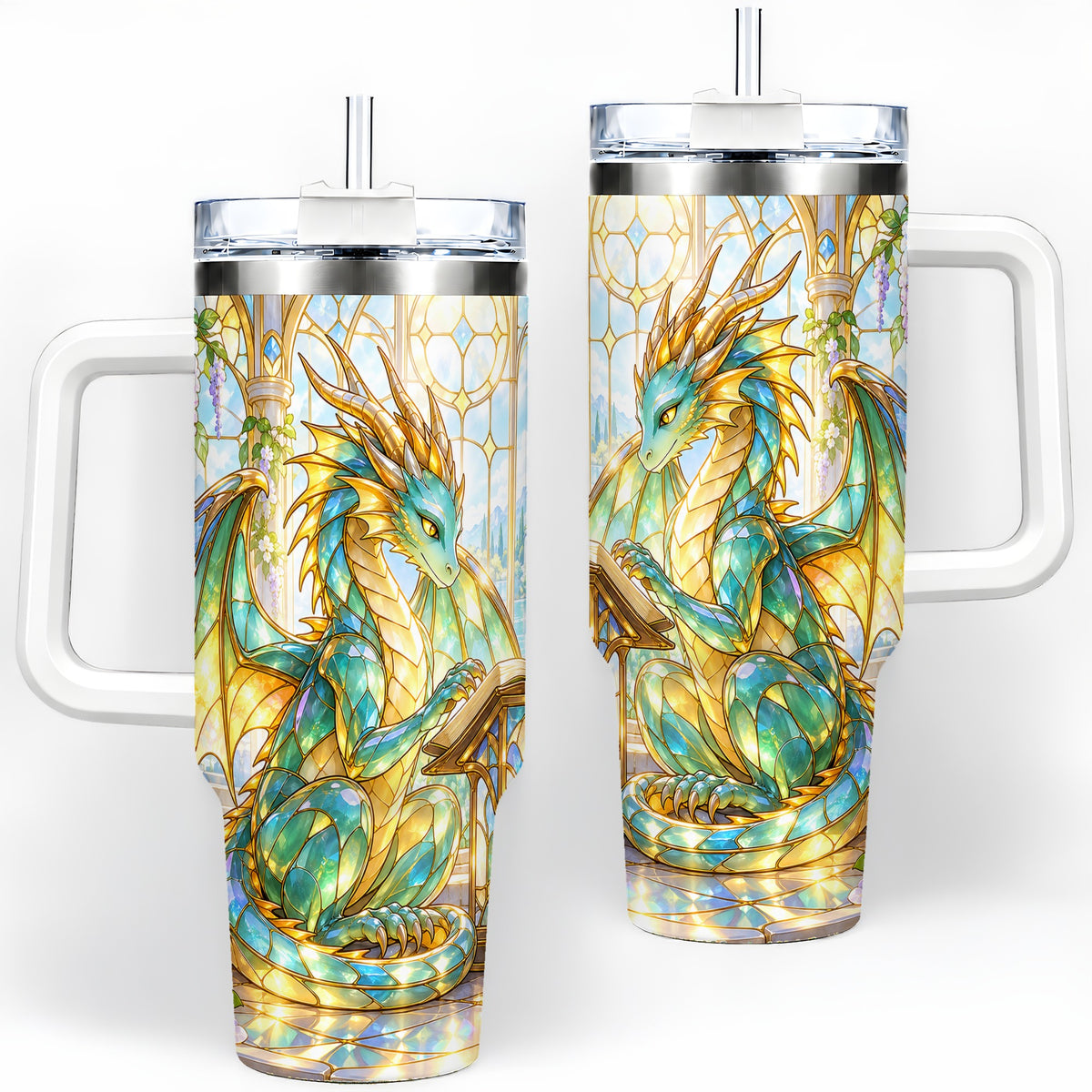 Stained Glass Style Dragon 40oz Tumbler, Stainless Steel Drinkware