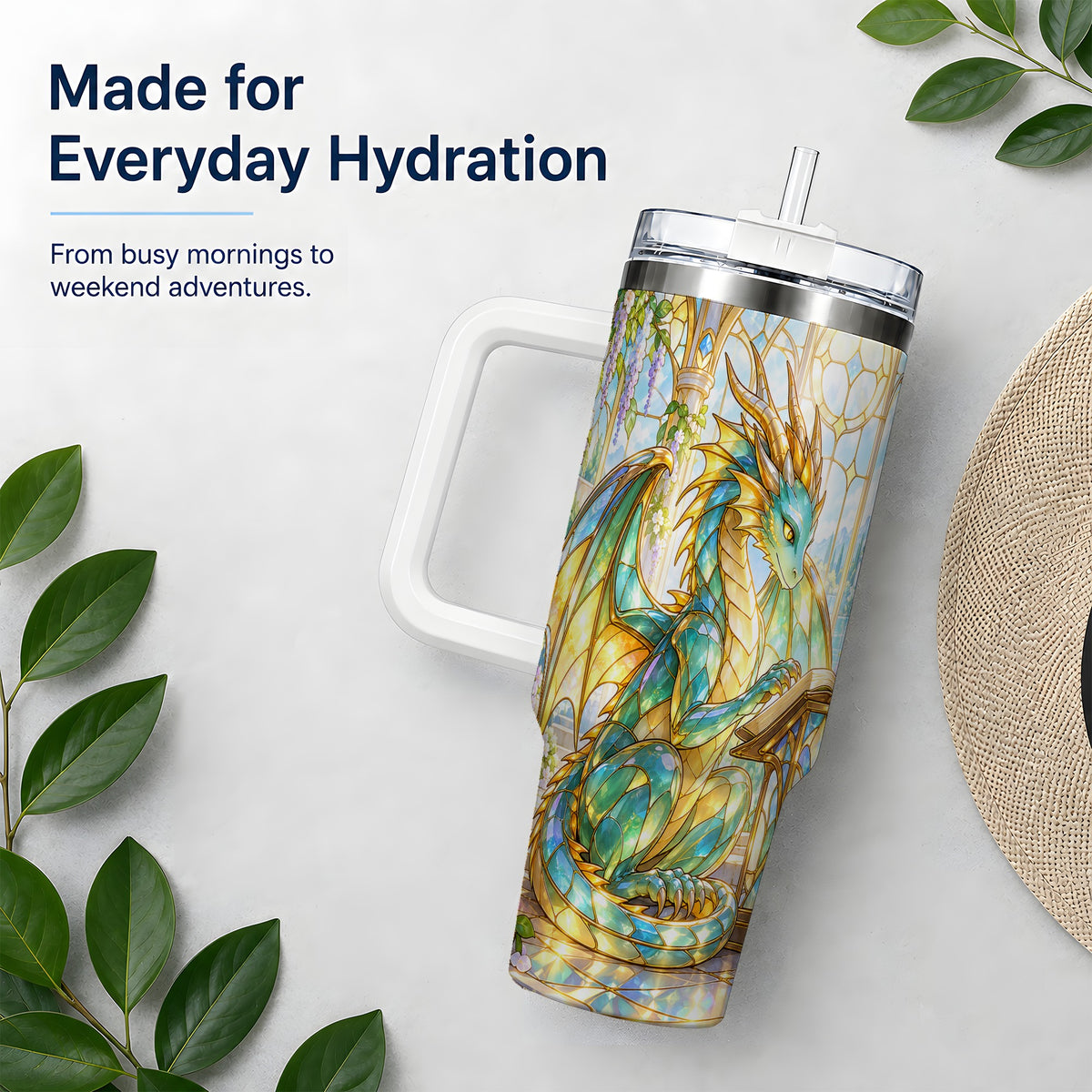 Stained Glass Style Dragon 40oz Tumbler, Stainless Steel Drinkware