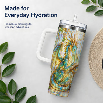 Stained Glass Style Dragon 40oz Tumbler, Stainless Steel Drinkware