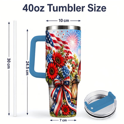 #pl[40oz|Blue] Patriotic Floral 40oz Tumbler, Stainless Steel Americana Drinkware