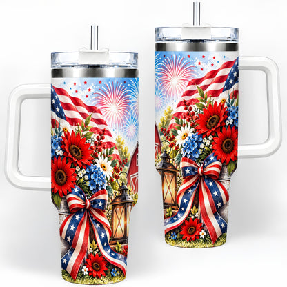 Patriotic Floral 40oz Tumbler, Stainless Steel Americana Drinkware