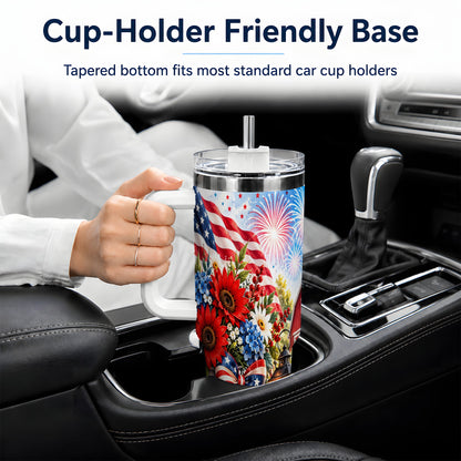 Patriotic Floral 40oz Tumbler, Stainless Steel Americana Drinkware