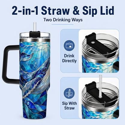 #pl[40oz|Black] Stained Glass Style Whale 40oz Tumbler, Stainless Steel Drinkware