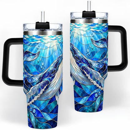 #pl[40oz|Black] Stained Glass Style Whale 40oz Tumbler, Stainless Steel Drinkware