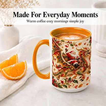 #pl[15oz|Orange] Santa Dragon Christmas Ceramic Mug, Festive Holiday Artwork