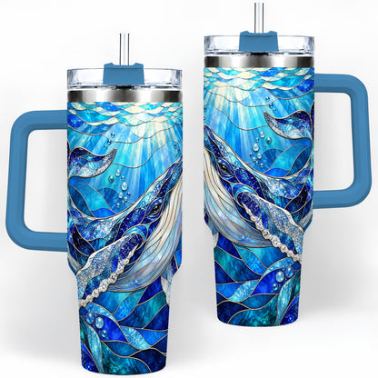 #pl[40oz|Blue] Stained Glass Style Whale 40oz Tumbler, Stainless Steel Drinkware