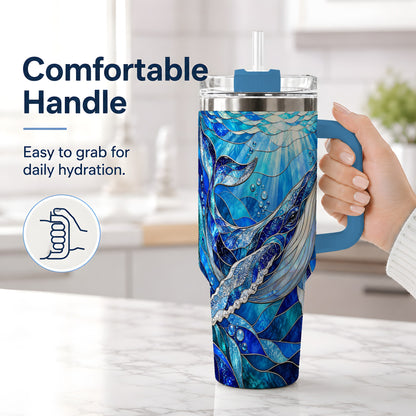 #pl[40oz|Blue] Stained Glass Style Whale 40oz Tumbler, Stainless Steel Drinkware