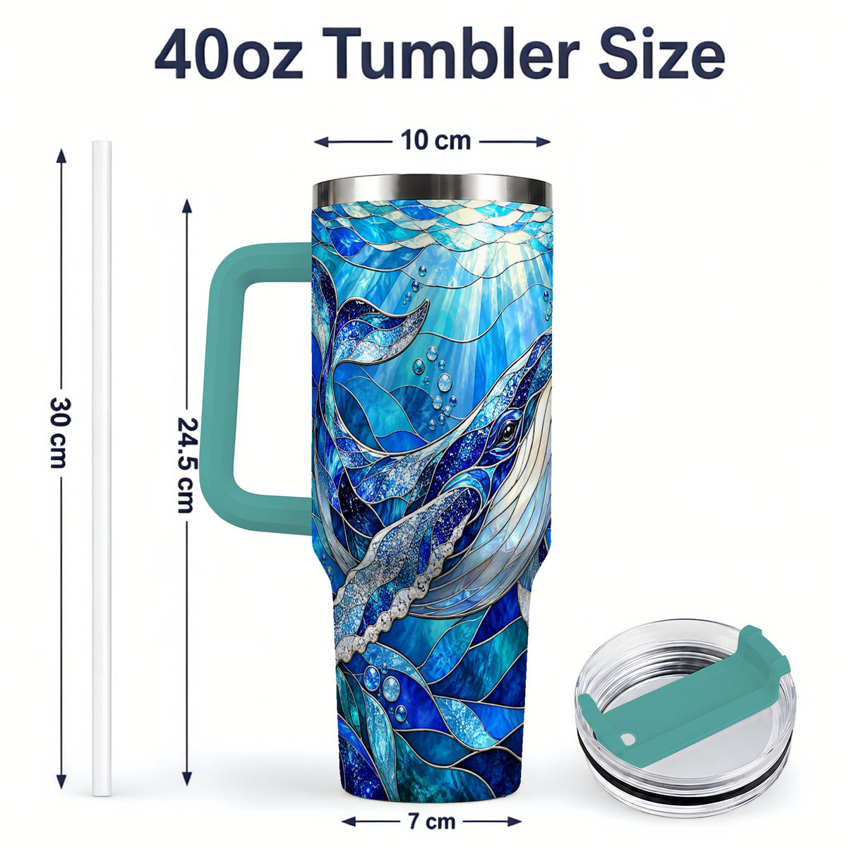 #pl[40oz|Green] Stained Glass Style Whale 40oz Tumbler, Stainless Steel Drinkware