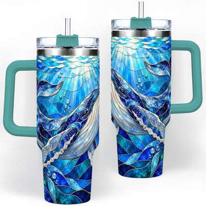 #pl[40oz|Green] Stained Glass Style Whale 40oz Tumbler, Stainless Steel Drinkware